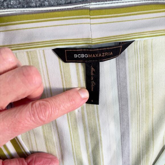 BCBG Maxazria Brushstroke Striped Faux-Wrap Top Green Blue Gray White Size S - Picture 3 of 10